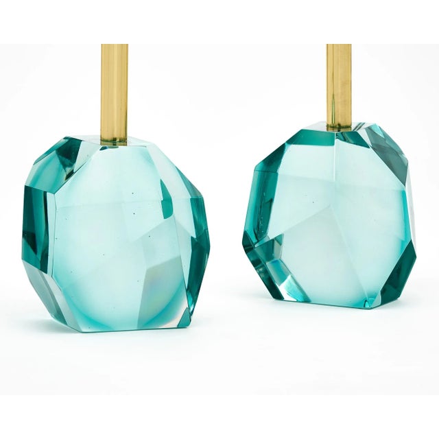 Abstract Murano Glass Aquamarine Rock Lamps For Sale - Image 3 of 10