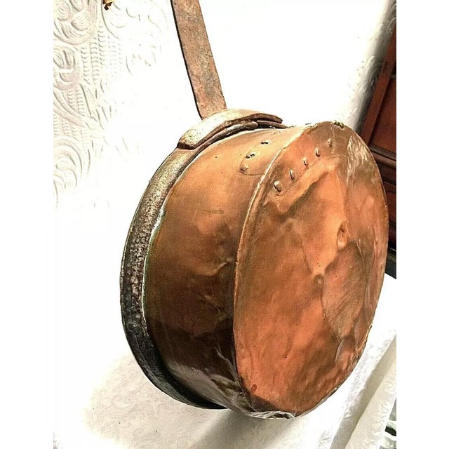 Copper Mid 19th Century Antique Primitive Huge Repaired Copper & Iron Handmade Hearth Pan For Sale - Image 8 of 11