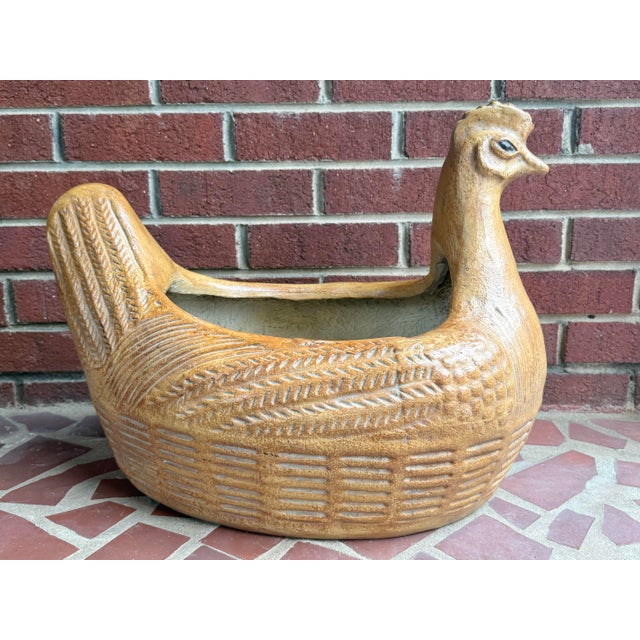 Midcentury Folk Art Terracotta Fiberglass Chicken Hen Planter Pot For Sale - Image 6 of 12