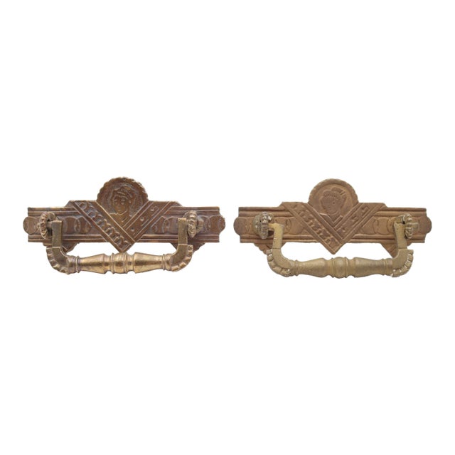 Pair of Antique Eastlake Figural Brass Dresser Drawer Pulls For Sale