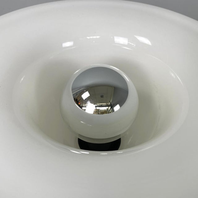 Italian Modern Round Table Lamp with Curved Profiles Metal and White Glass, 1970s For Sale - Image 14 of 18