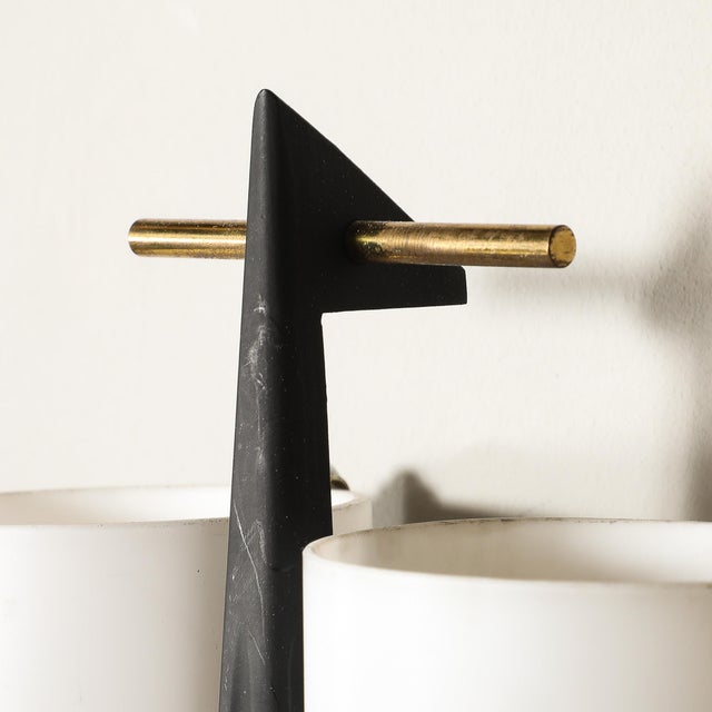Mid-Century Modern Mid-Century Frosted Glass, Brass & Black Enamel Sconce by Maison Arlus For Sale - Image 3 of 11