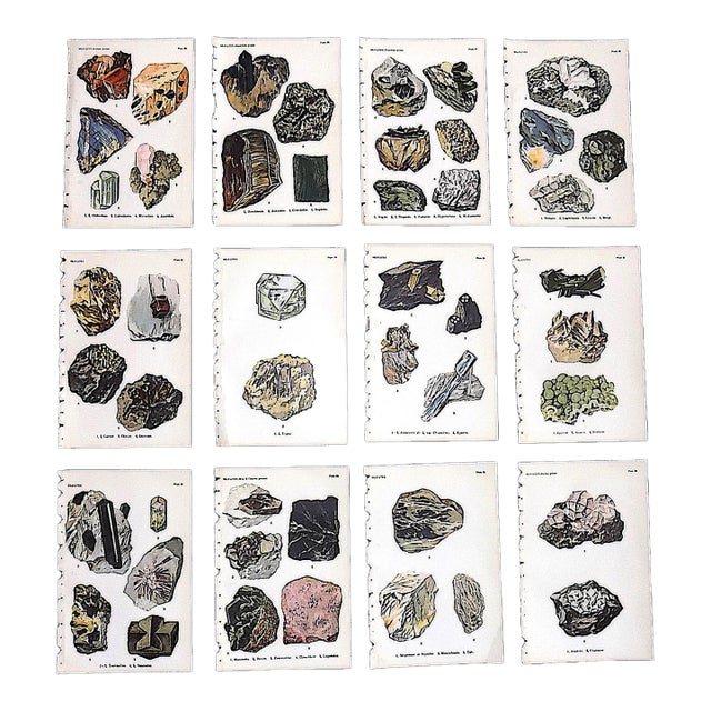 Authentic Antique 1916 Mineral Lithographs - Set of 12 For Sale