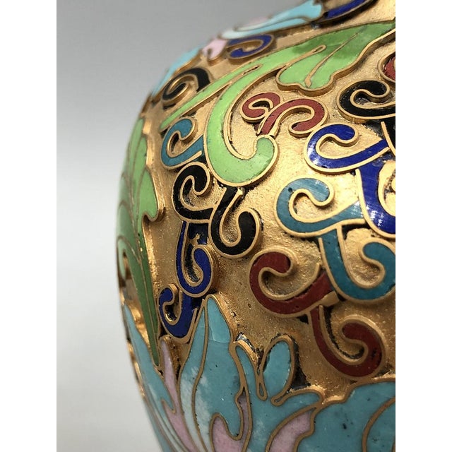 Metal Champlevé Cloisonné Vase, China, 1900s, Set of 2 For Sale - Image 7 of 17