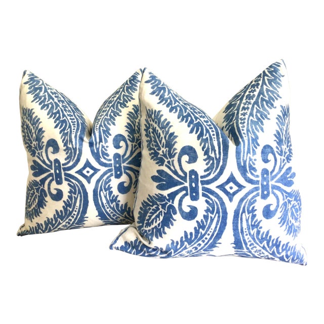 Vervain “Chappell” in Delft Blue Down Filled Pillows- a Pair For Sale