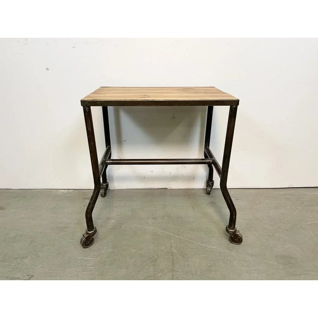 Mid-Century Modern Industrial Side Table on Wheels, 1960s For Sale - Image 3 of 11