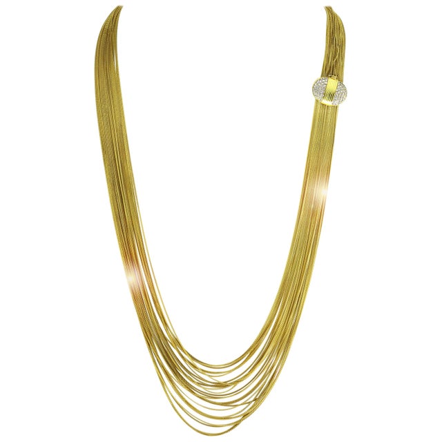 Gucci 18 Karat Gold Multi Strand Long Lariat Necklace Diamond Clasp For Sale - Image 15 of 18