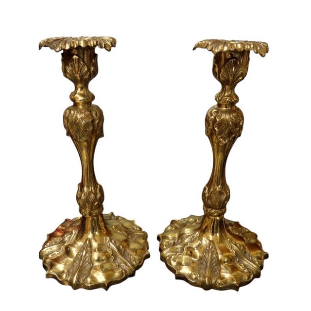 Classical Roman Gorgeous Set Brass Candle Holders For Sale - Image 3 of 11