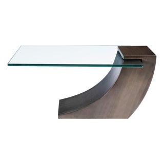 Modern Greg Sheres Style Bronze Cocktail Table with Glass Top For Sale