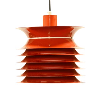 1970 Vintage Danish Design Aluminium & Red Lacquer Pendant Light For Sale