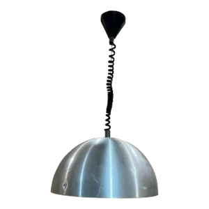 1960s Stilnovo Silver Demilune Aluminum Pendant Lamp Milan Italy