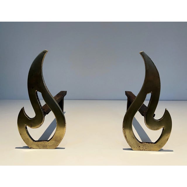 Flame Brass Andirons - A Pair For Sale - Image 12 of 13