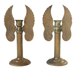 Vintage Brass Angel Wing Candle Holders - a Pair