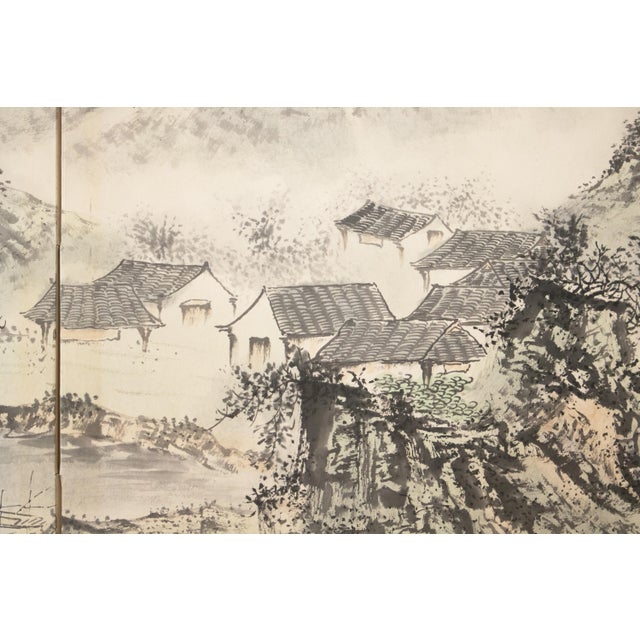 Wood 1970s Ming Dynasty Style Monochrome Screen "Landscape With Mountains" For Sale - Image 7 of 17