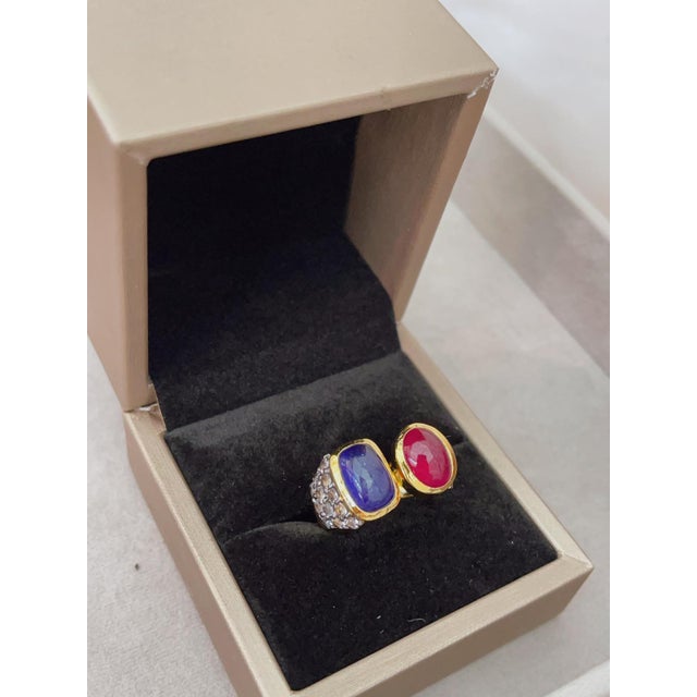 Early 21st Century Bochic"Capri" Vintage Opal & Blue Sapphire Cocktail Ring 18k Gold & Silver For Sale - Image 5 of 18