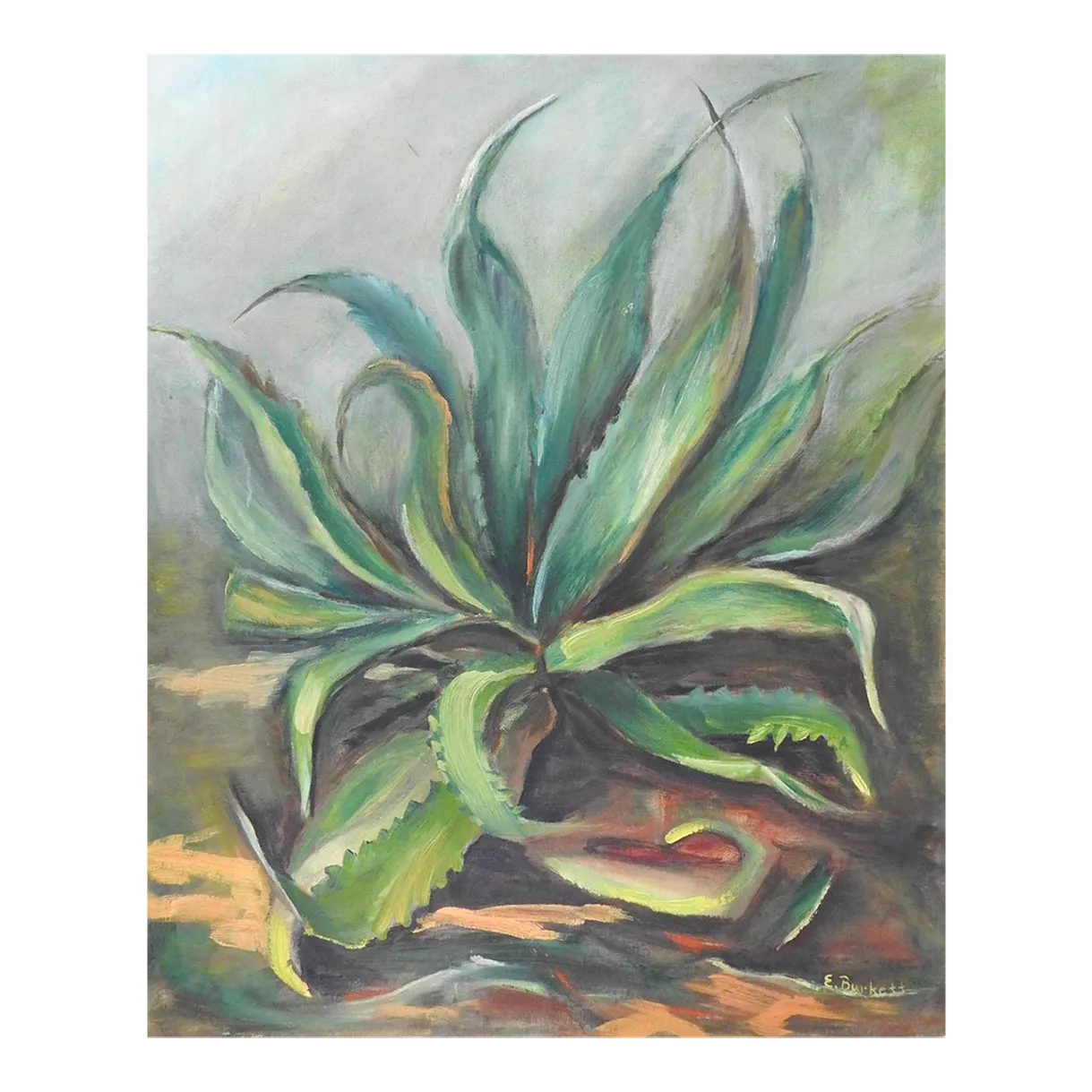 Vintage Mid 20th Century Modernist Agave Painting | Chairish