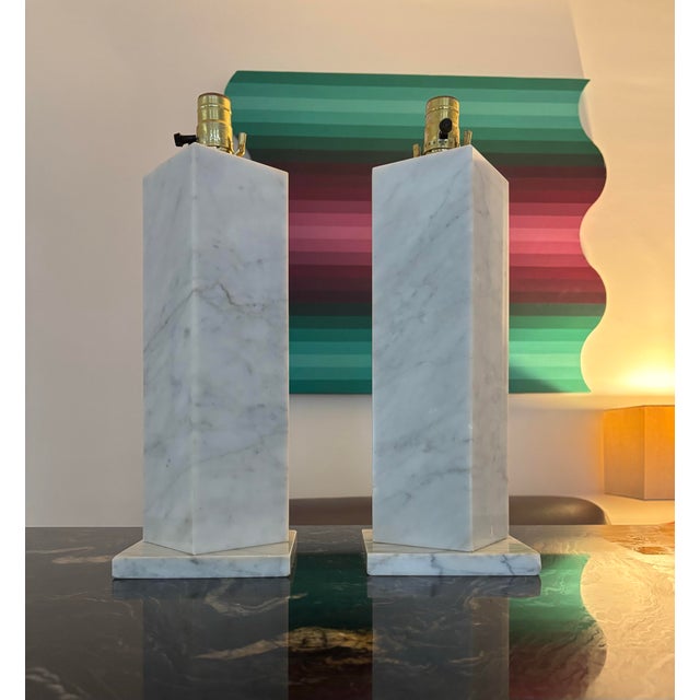 1970s 1950s Italian Carrara Marble Table Lamps, a Pair For Sale - Image 5 of 6