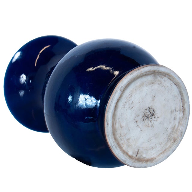 Large Antique Chinese Qing Dynasty Powder Blue Porcelain YenYen Shaped Vase 1850 For Sale - Image 10 of 12