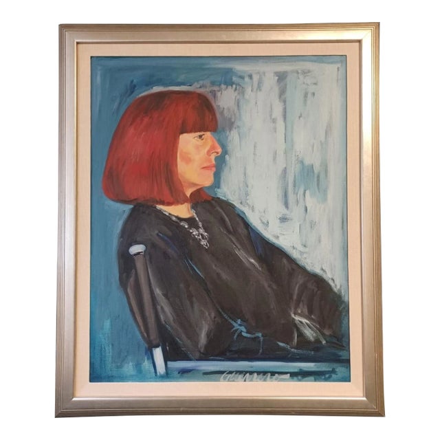 Vintage Framed Self Portrait Oil Painting of a Red Headed Women For Sale