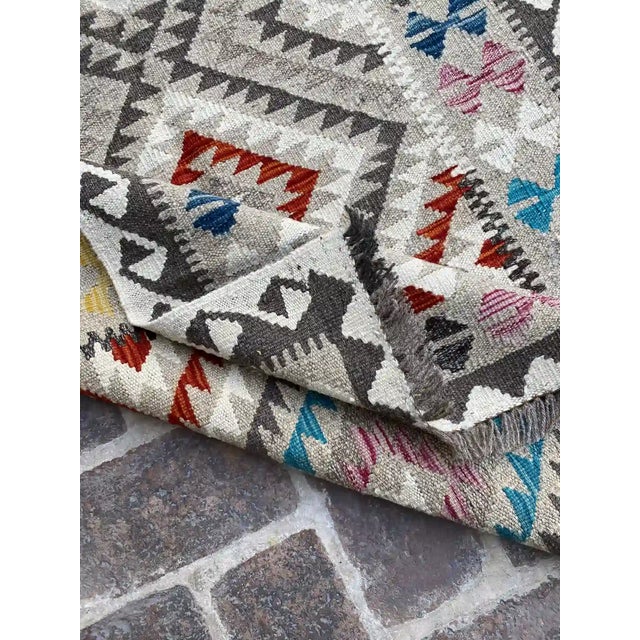 Beige Shabby Chic Tribal Kilim Hand-Woven Wool Rug 3.2' X 4.7' For Sale - Image 8 of 8