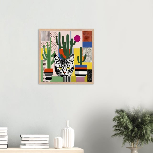 Postmodern Cat and Cactus Post-Modern Still Life Framed Print by P. L. Bradbury For Sale - Image 3 of 3