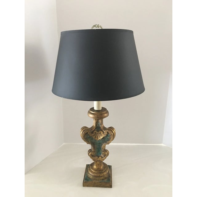 Wood 1960s Florentine Green & Gold Table Lamp For Sale - Image 7 of 7