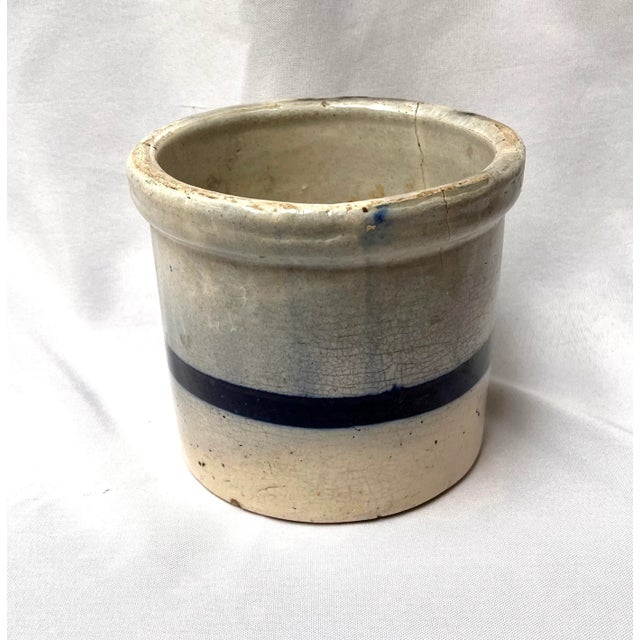 Vintage Blue Stripe Stoneware Crock/Salt For Sale - Image 11 of 11