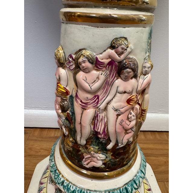 Capodimonte Italian Capodimonte Porcelain Pedestal With Figural Relief, 32.75” Tall For Sale - Image 4 of 12