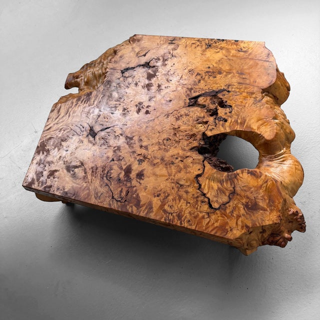 Brown Mid Century Low Burl Wood Table, Japan, 1970s For Sale - Image 8 of 13