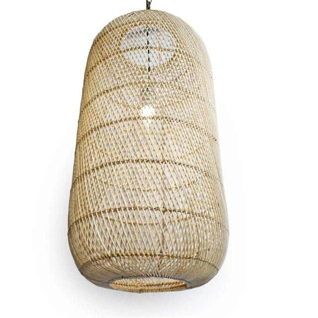 Contemporary Modern Coastal Raw Wicker Cylinder Pendant Light Large For Sale - Image 3 of 7