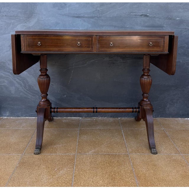 Hollywood Regency Spanish Regency Revival Drop-Leaf Writing Table with Leather Top, 1940s For Sale - Image 3 of 18