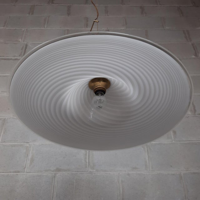 Modern Modern White Swirl Spiral Murano Glass Pendant, 1960s For Sale - Image 3 of 15