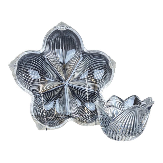 Vintage Mikasa Serving Set - Walther Flower Shaped 5 Section Serving Plate and Silver Crest Dip Set For Sale