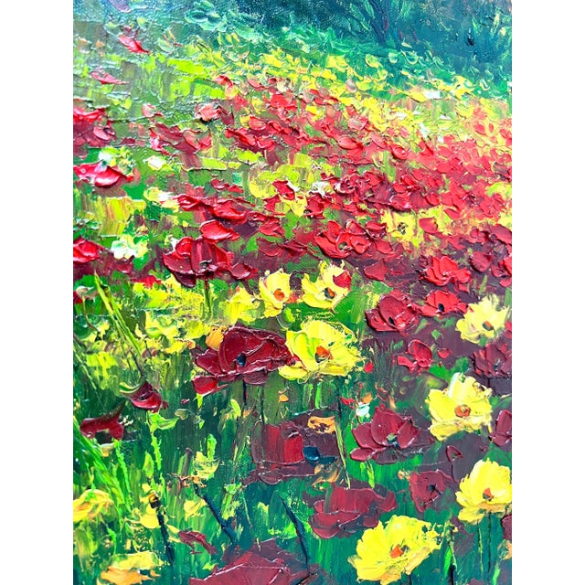 Impressionist 20th Century Original Oil Impasto on Canvas Painting - Poppies & Countryside - Unsigned For Sale - Image 3 of 12