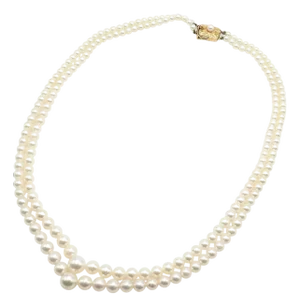 Mikimoto Yellow Gold Pearl Double Strand Graduated 17" Princess Necklace