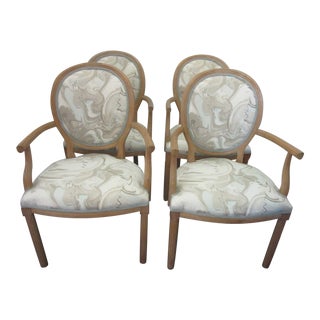 Mid Century French Provincial Erwin Lambeth Carved Pencil Reed Beechwood Armchairs - Set of 4 For Sale