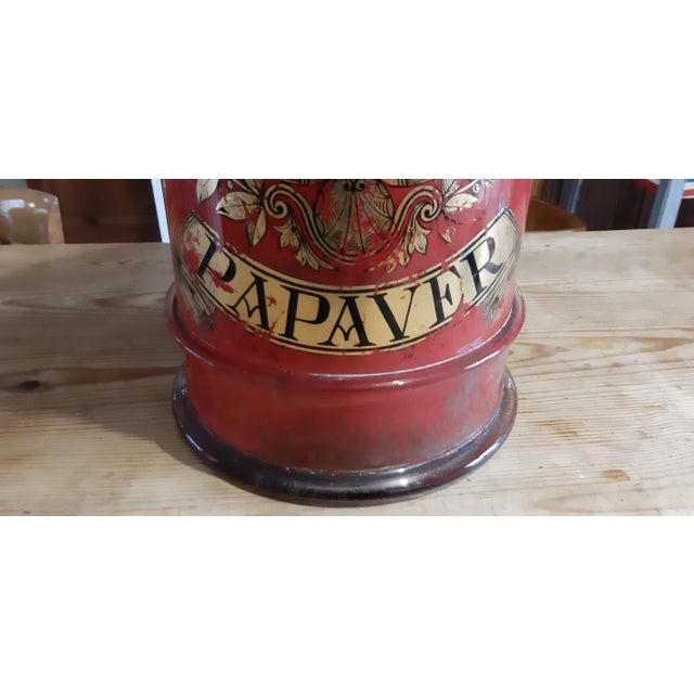 Red and gold screen-printed glass pharmacy jar with floral and bird decoration "PAPAVER" Height: 48 cm, Diameter: 30 cm,...