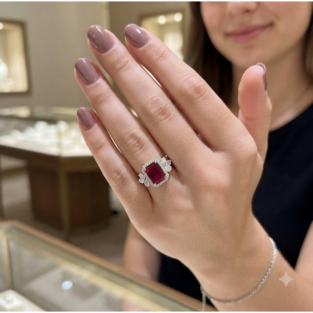 Ruby Red Natural Ruby 5.54cts & Diamond 0.73cts Ring in 18k Gold For Sale - Image 8 of 8
