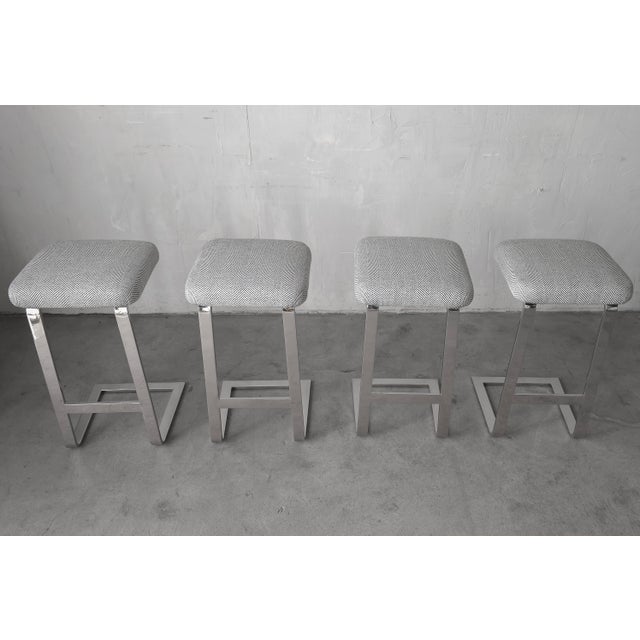 1970s 1970's Flat Chrome Stainless Cantilever Counter Stools For Sale - Image 5 of 8