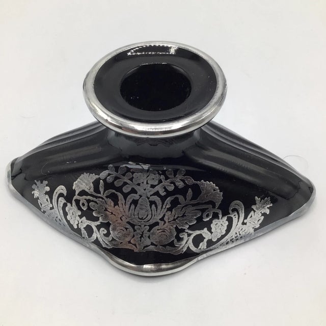 Early 20th Century Rockwell Floral Sterling Silver Black Amethyst Footed Glass Bowl and Pair of Candle Holders-Set of 3 For Sale - Image 10 of 13