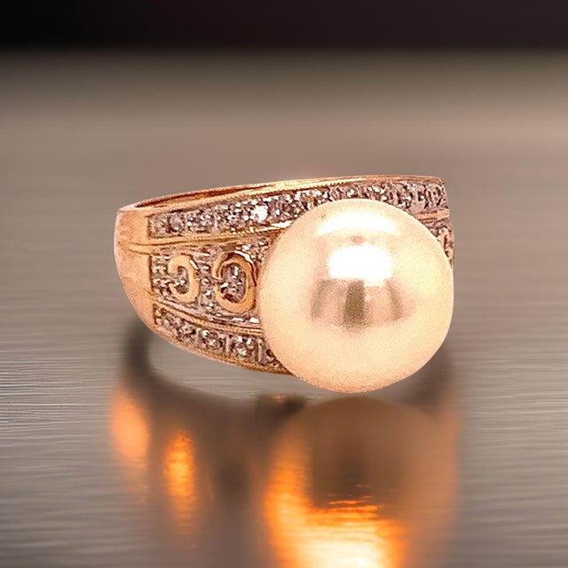 Natural South Sea Pearl Diamond Ring 7 14k Yellow Gold 0.14 CTs Certified For Sale - Image 14 of 15