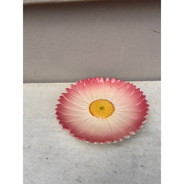Majolica Pink Daisy Plate Delphin Massier , circa 1890.