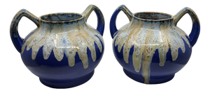 Art Deco French Alphonse Mouton Vases Called Alpho in Blue Ceramic, 1930s, Set of 2