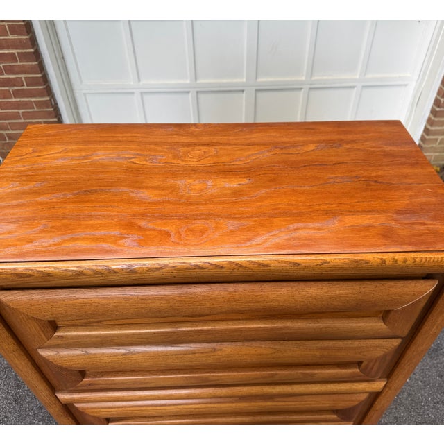 Brown Vintage Bassett Mid-Century Modern Sculptural Walnut Tall Chest of Drawers For Sale - Image 8 of 12