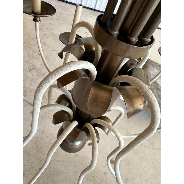 Vintage 12-Light Tole Palm Leaf Chandelier With Sculptural White Arms For Sale - Image 11 of 12