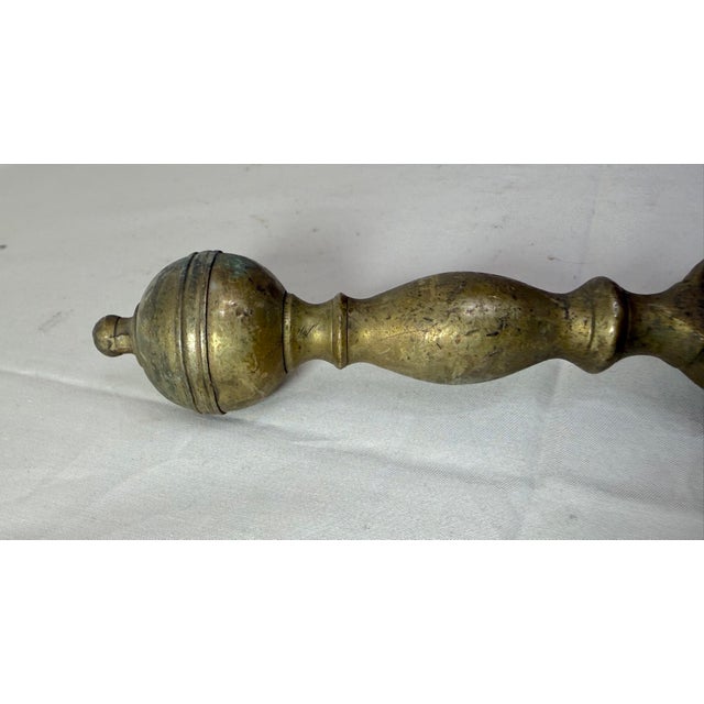 Antique 18th Century Wrought Iron Turned Brass English Fireplace Tongs Tool 11 For Sale - Image 4 of 10