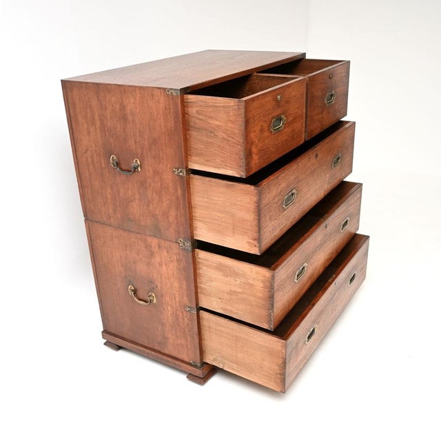 Antique Military Campaign Chest of Drawers in Teak, 1840 For Sale - Image 4 of 15