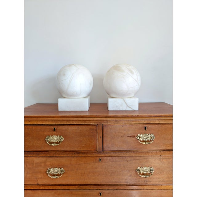 Mid-Century Modern Mid-Century Alabaster Globe Lamps, 1970s, Set of 2 For Sale - Image 3 of 16