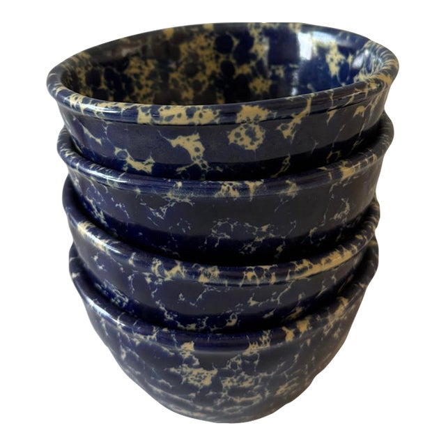 Mid 20th Century Bennington Potters Blue Agate Bowls - Set of 4 For Sale