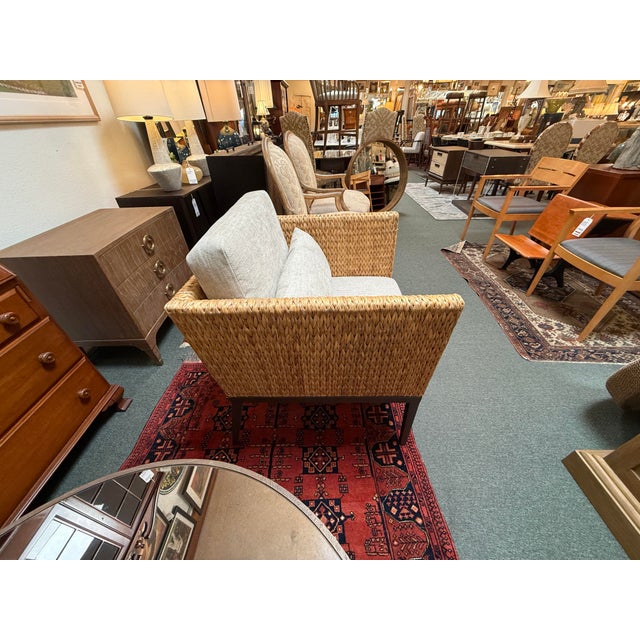 Tan Brownstone Seagrass + Linen Occasional Chair, Prototype For Sale - Image 8 of 12